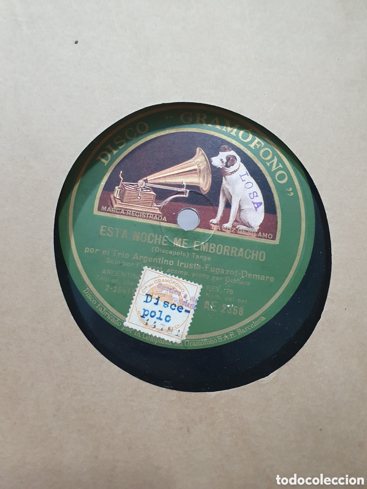Schellackplatten: Esta noche me emborracho y s&uacute;plicas. Disco de pizarra.