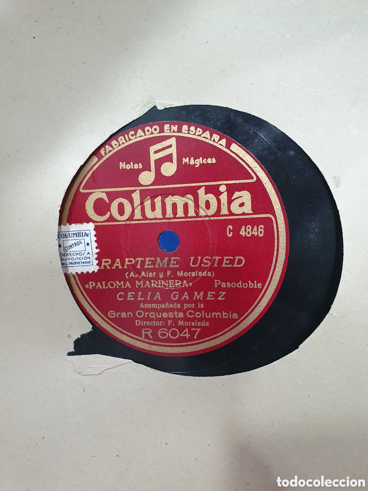 Discos de pizarra: Rapteme usted. Celia Gamez. Disco de pizarra - Foto 2