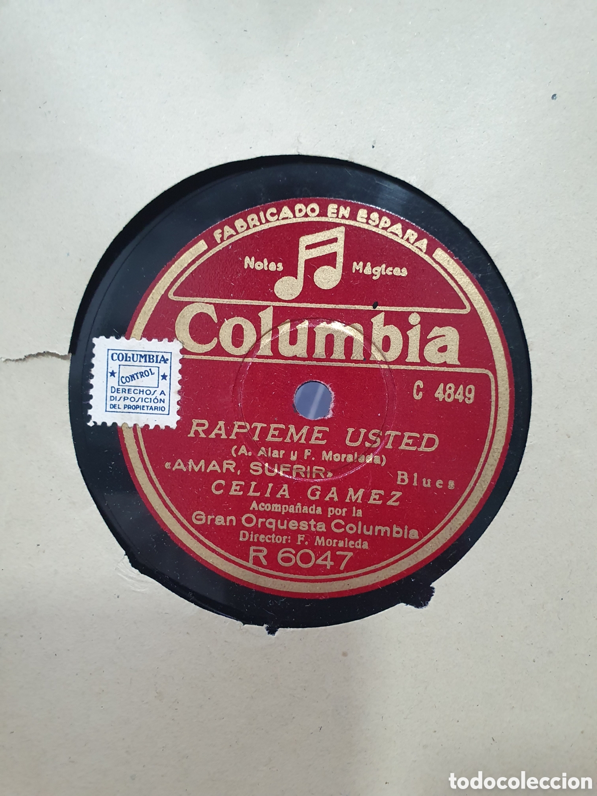 Discos de pizarra: Rapteme usted. Celia Gamez. Disco de pizarra - Foto 1