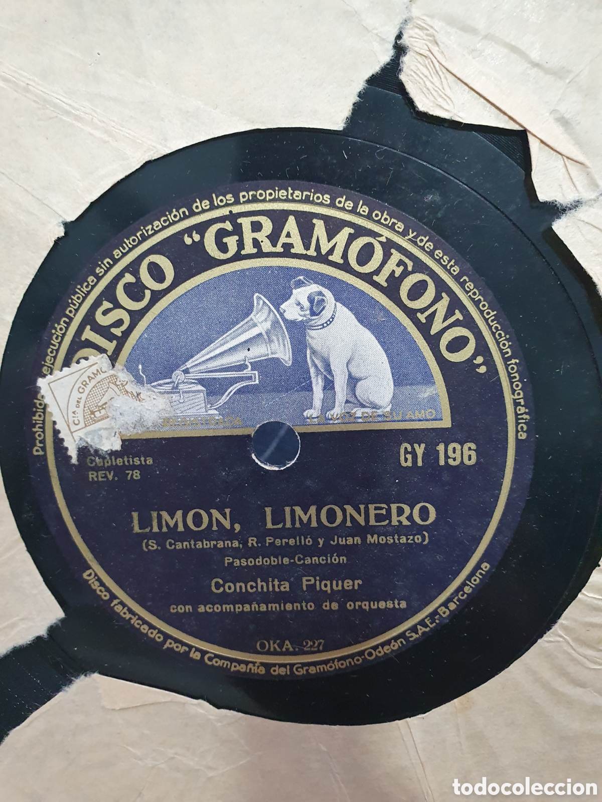 Shellac Records: Lim&oacute;n limonero y Herencia Gitana. Conchita Piquer. Disco de pizarra