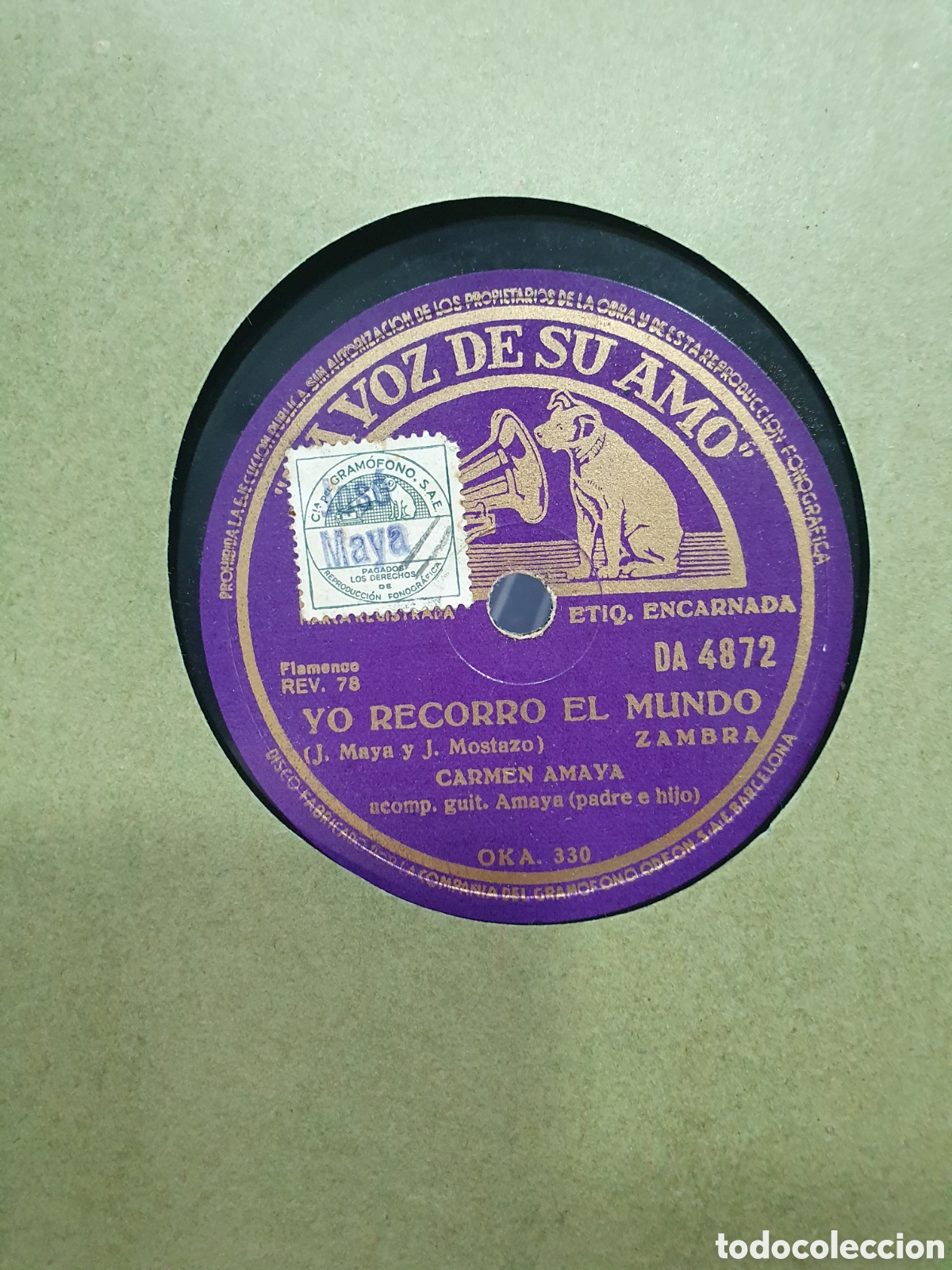 Discos para gramofone: Yo recorro el mundo y colombiana a d&uacute;o. Disco de pizarra
