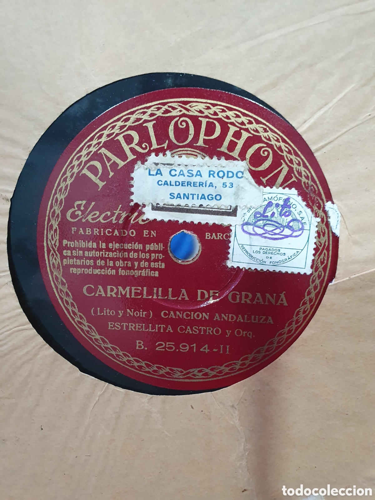 Disques en gomme-laque: Carmelita de Gran&aacute; y Manolo Bienvenida. Disco de pizarra