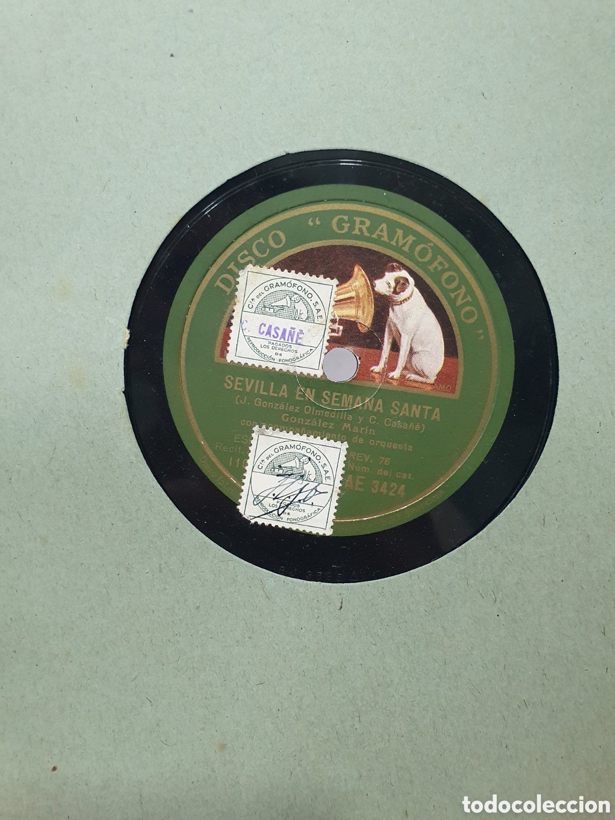 Shellac records: Sevilla en Semana Santa y El Contrabandista. Disco de pizarra