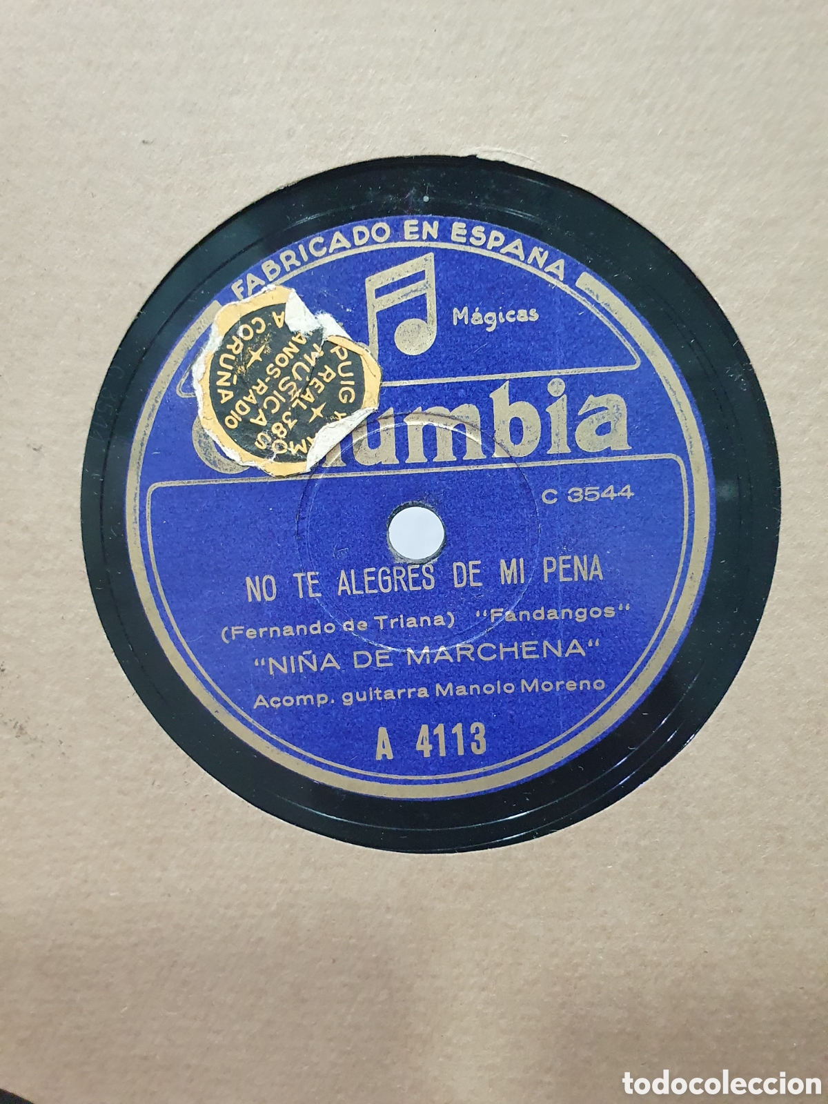 Shellac records: Al pasar la barca y no te alegres de mi pena. Disco de pizarra