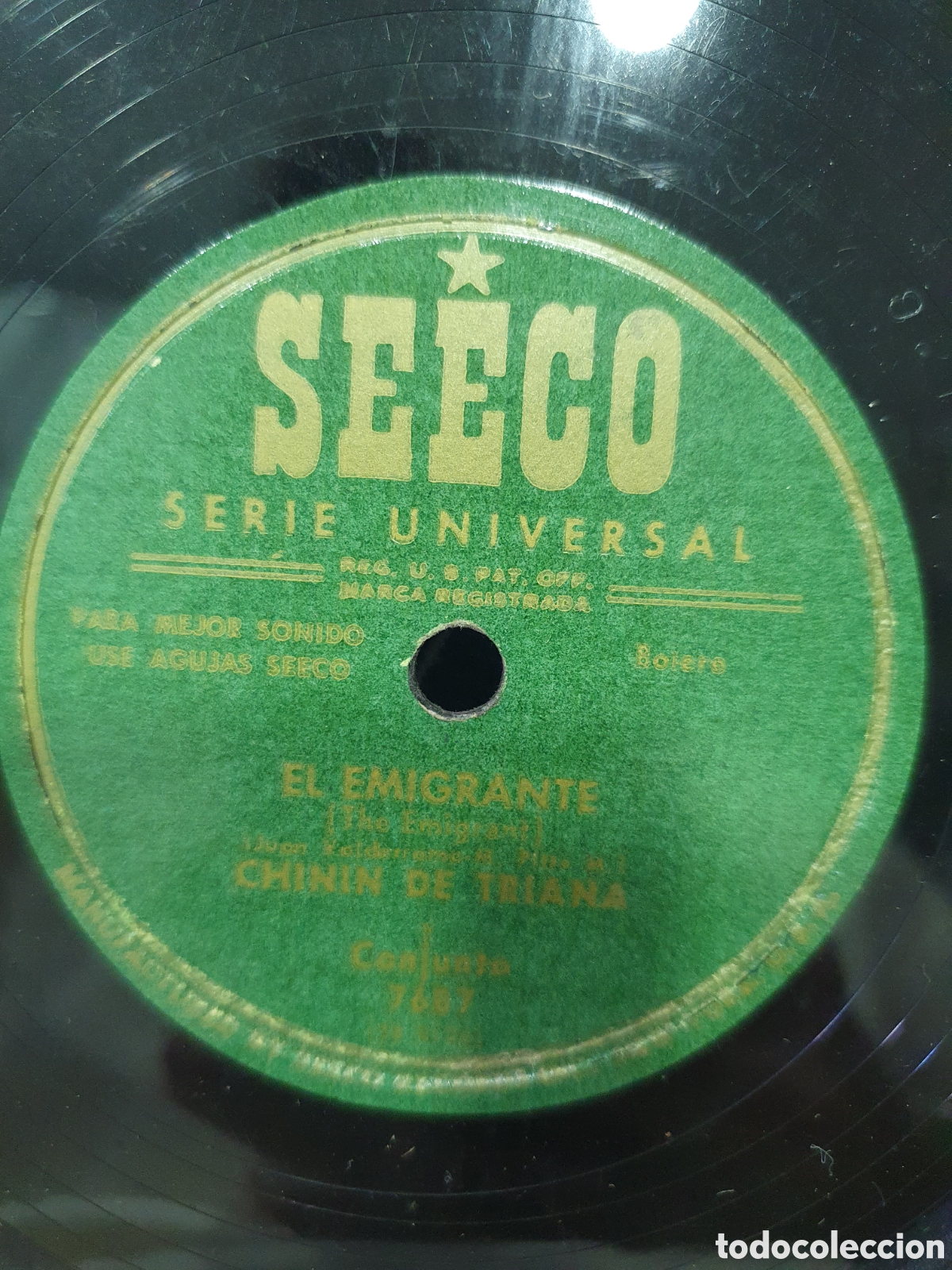 Shellac records: Por la Gracia de Dios y El Emigrante. Chinin de Triana. Disco de pizarra