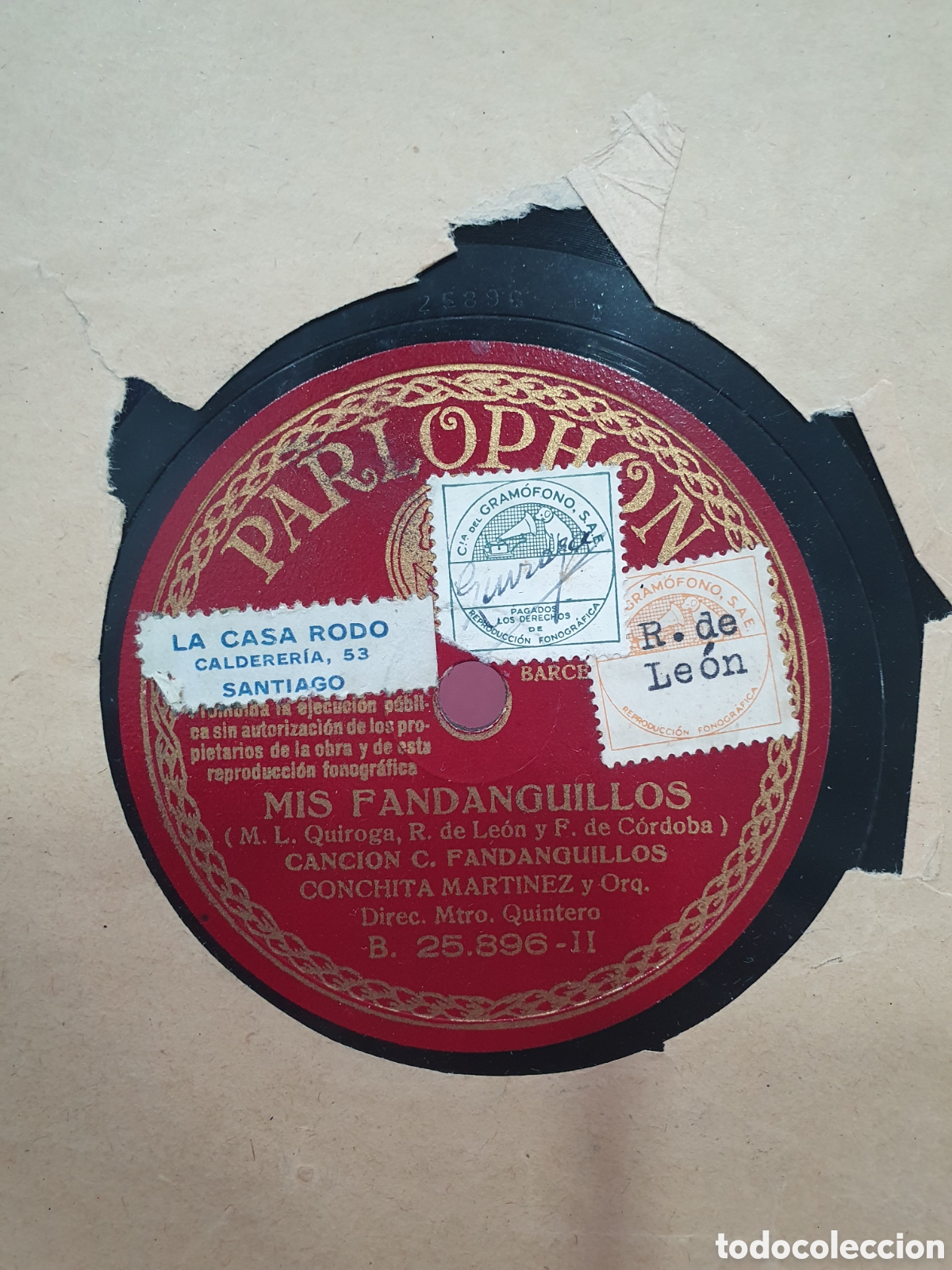 Disques en gomme-laque: Maria de la O y Mis Fandanguillos. Disco de pizarra