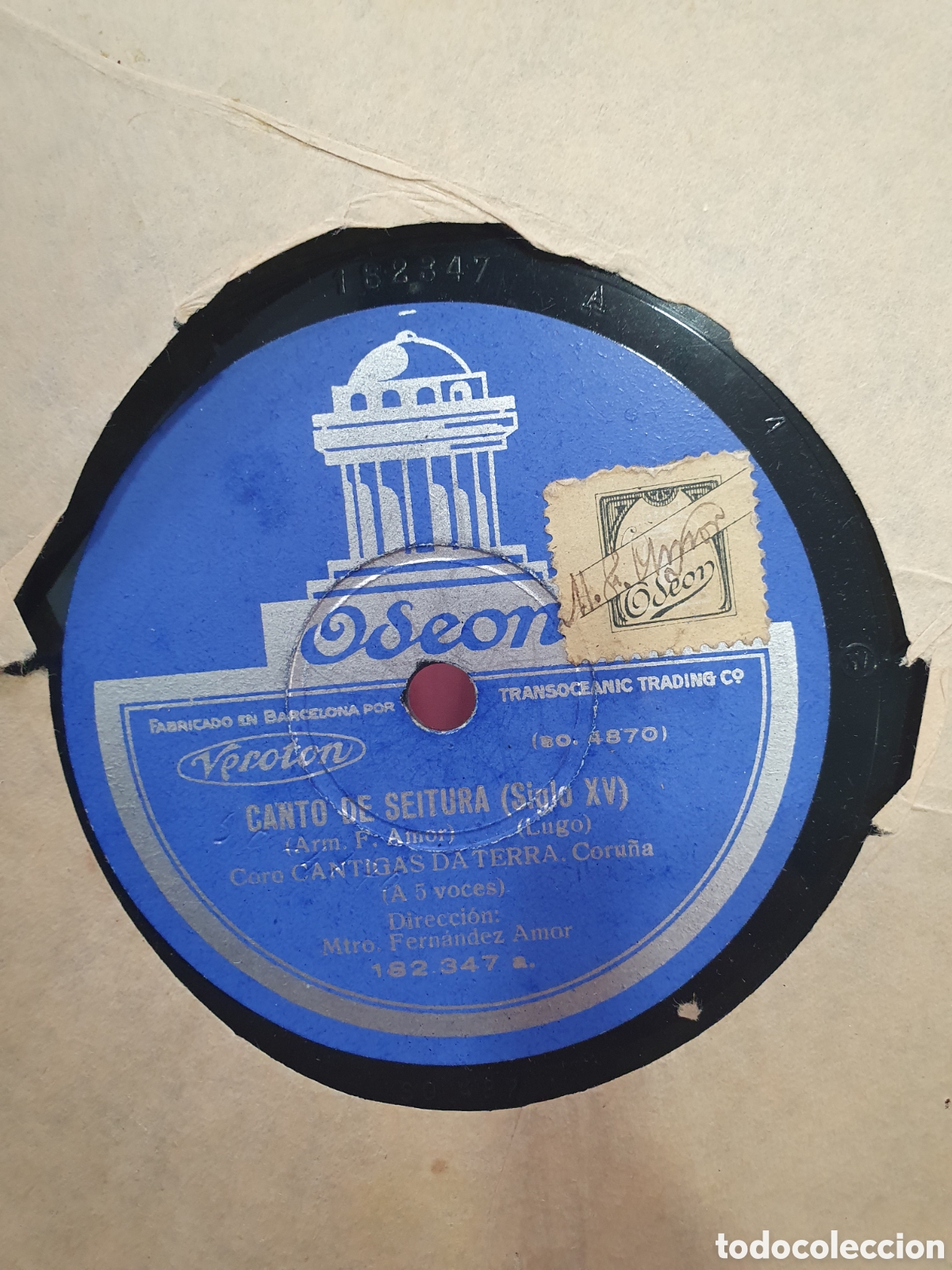 Disques en gomme-laque: Disco de pizarra Cantigas da Terra. La Coru&ntilde;a. Canciones gallegas.
