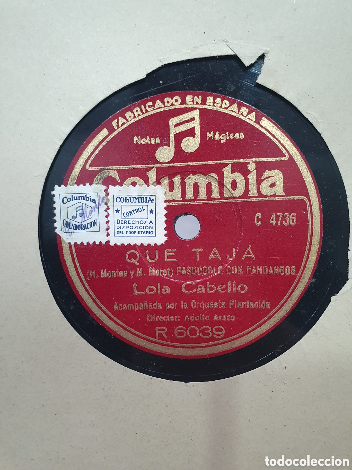 Shellac records: Que taj&aacute; y Mi sombrero. Disco de pizarra