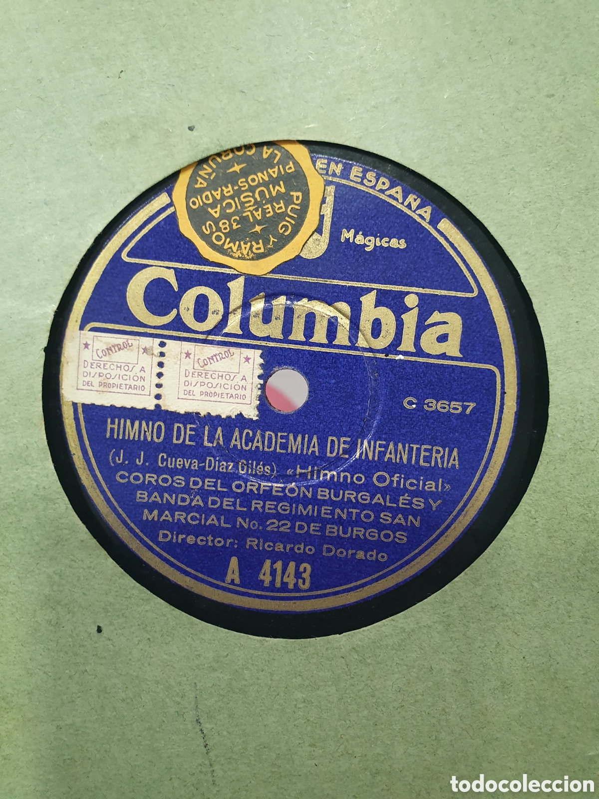 Shellac records: Disco de pizarra Himnos militares. Con rotura.