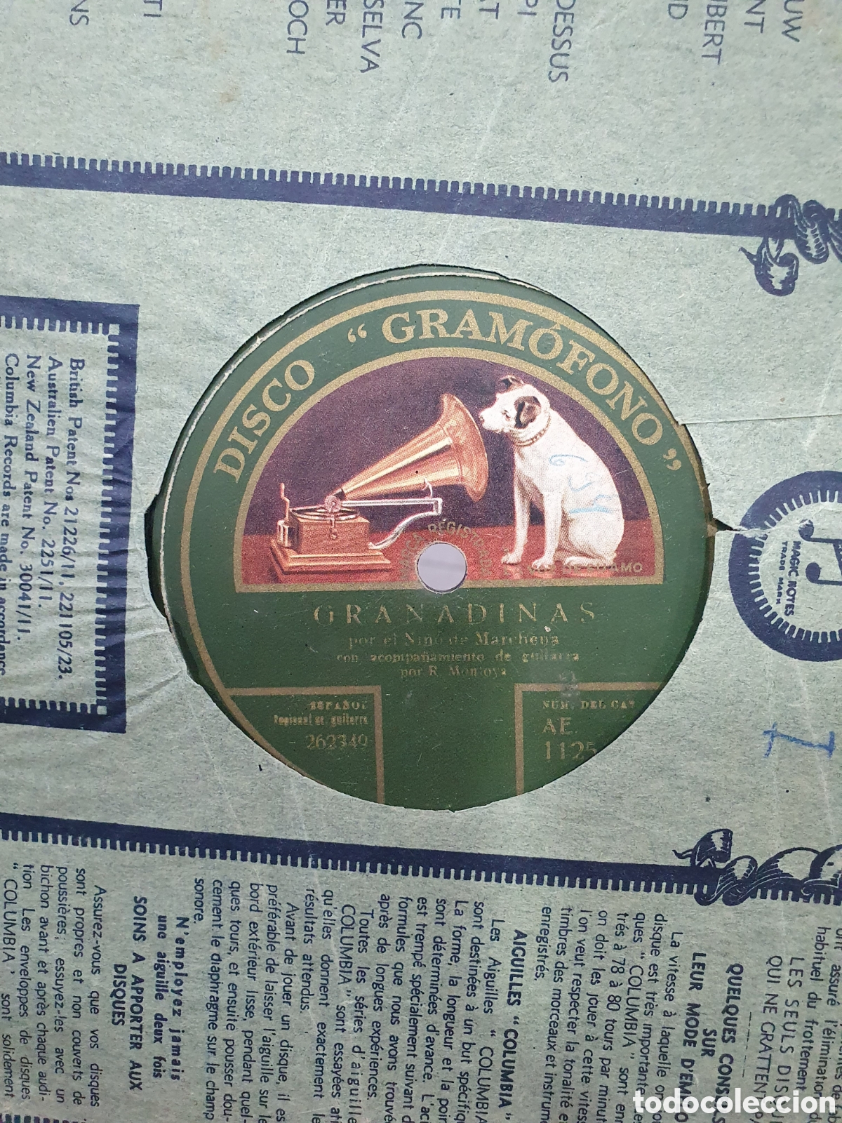Disques en gomme-laque: Granadinas y Fandanguillos de Huelva. Disco de pizarra
