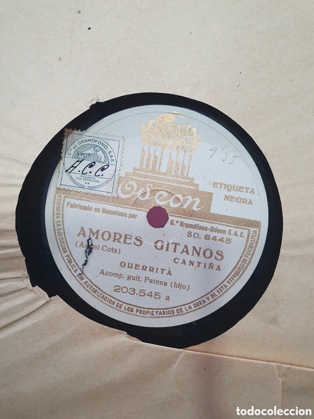 Shellac records: Amores gitanos y Los Jardines de tu huerta. Disco de pizarra