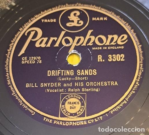 Discos de pizarra: Disco Pizarra 78rpm 10&rdquo; Parlophone R 3302. Bill Snyder and His Orchestra. Drifting Sands / Bewitched