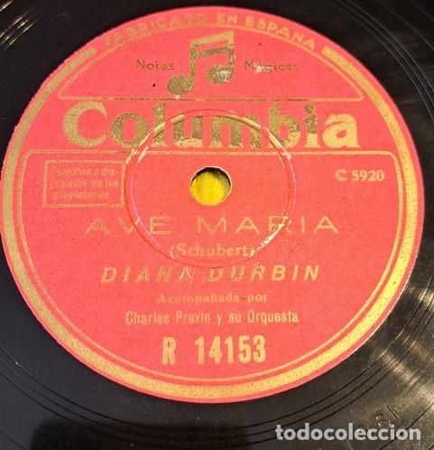 Discos de pizarra: Pizarra 78rpm 10&rdquo; Columbia R 14153. Diana Durbin y Charles Previn y su Orqta. - Ave Maria / Aleluya