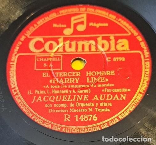Discos de pizarra: Disco Pizarra 78rpm 10&rdquo; Columbia R 14876. Jacqueline Audan. El Tercer Hombre / C&acute;&middot;Est Tout.