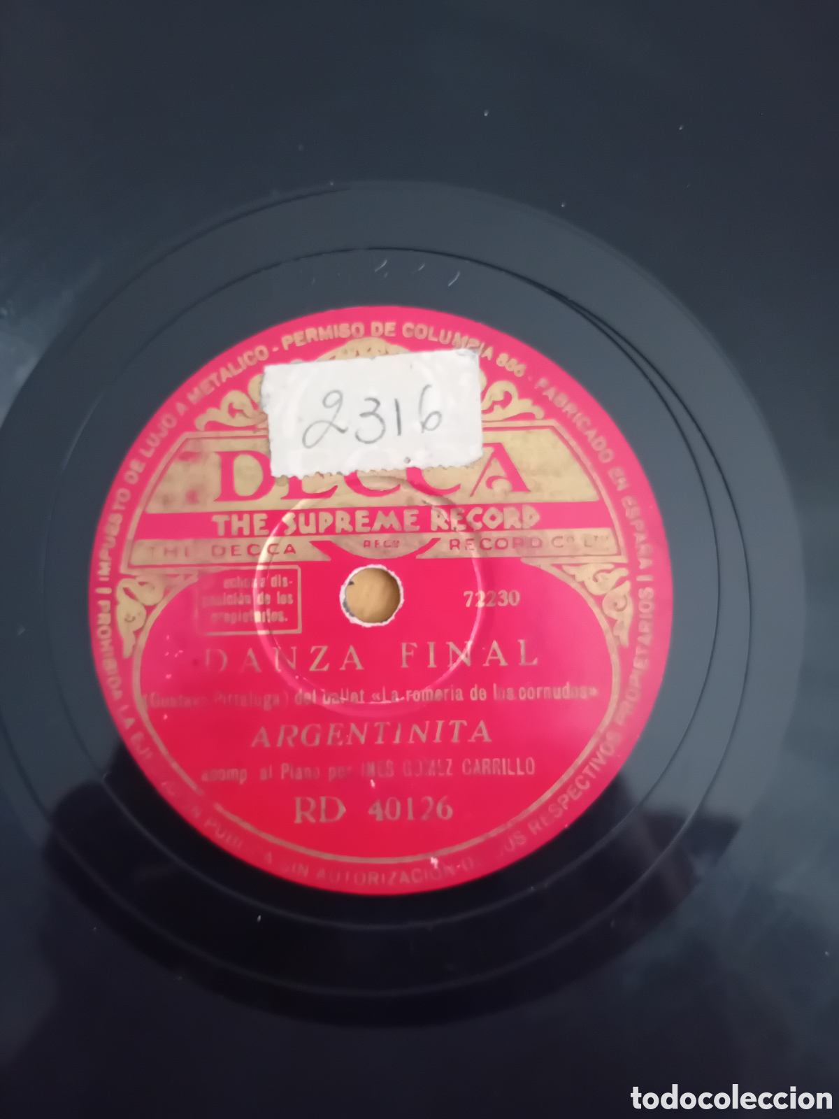 Discos de pizarra: ARGENTINITA. EL FANDANGO DEL CANDIL. DANZA FINAL - Foto 2