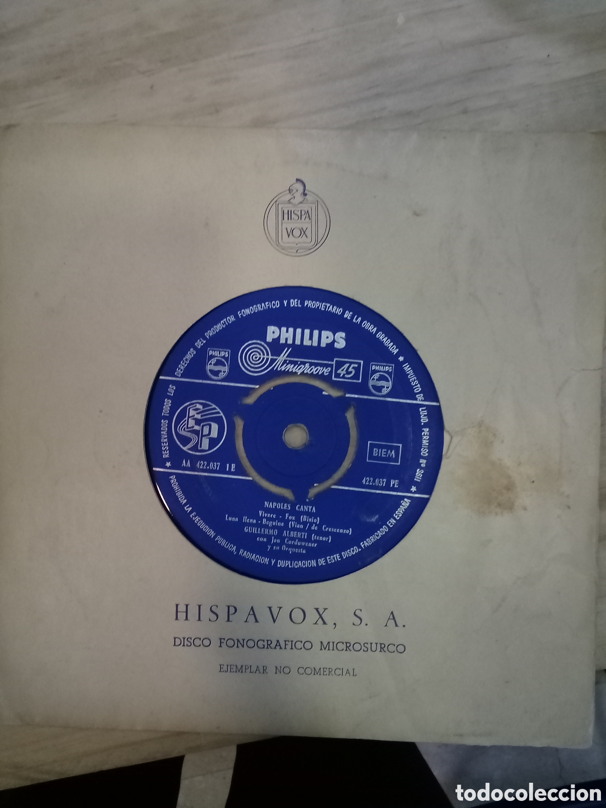 Disques en gomme-laque: Philips, Minigroove 45. N&aacute;poles canta- Guillermo Alberti