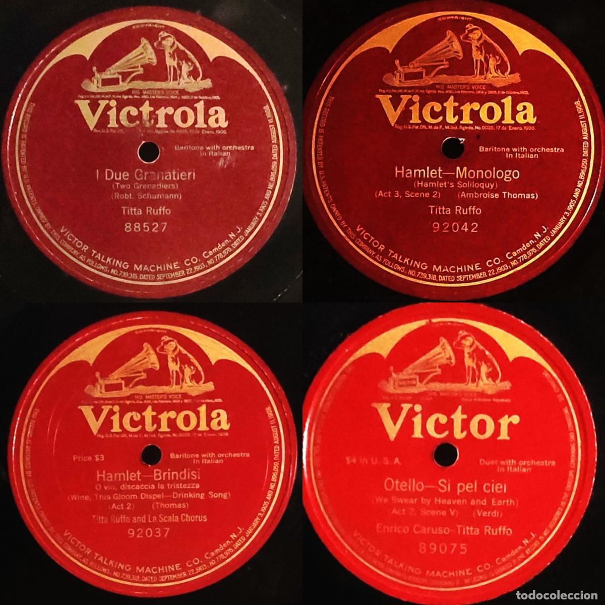 Discos de pizarra: Titta Ruffo Enrico Caruso Otello Hamlet Victrola 12&rdquo; Lote x 4