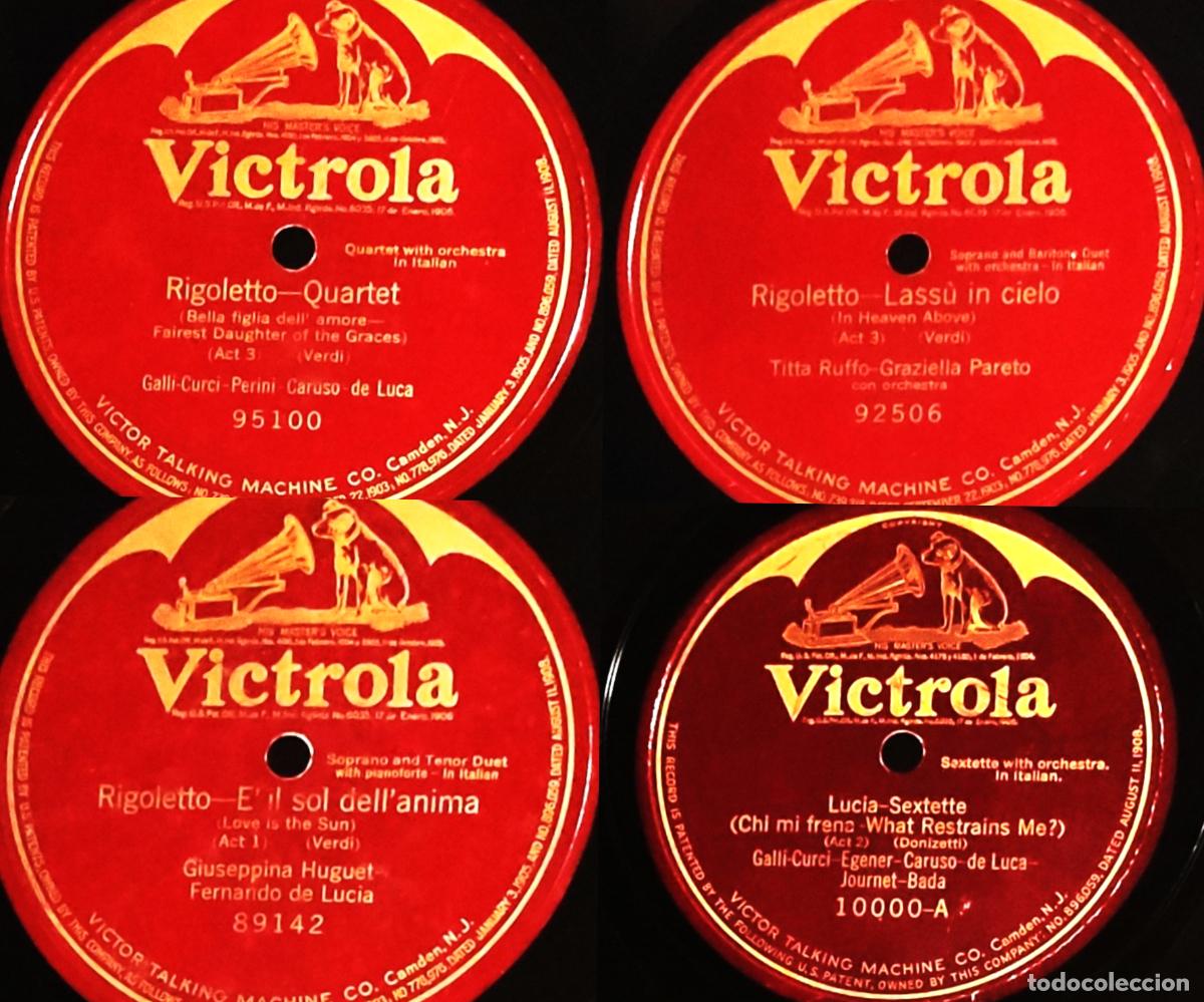 Discos de pizarra: Caruso Galli Curci Titta Ruffo Duo Cuarteto Sexteto Rigoletto Victrola 12&rdquo; Lote x 4