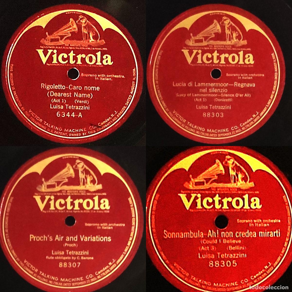 Discos de pizarra: Luisa Tetrazzini Soprano Lucia Sonnambula Rigoletto Traviata Verdi Bellini Victrola Lote x 4
