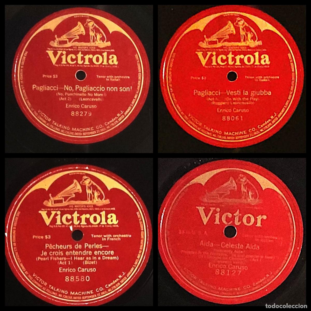 Discos de pizarra: Enrico Caruso Pagliacci Aida Pescador de Perlas Verdi Leoncavallo Bizet Victrola 12&rdquo; Lote x 4
