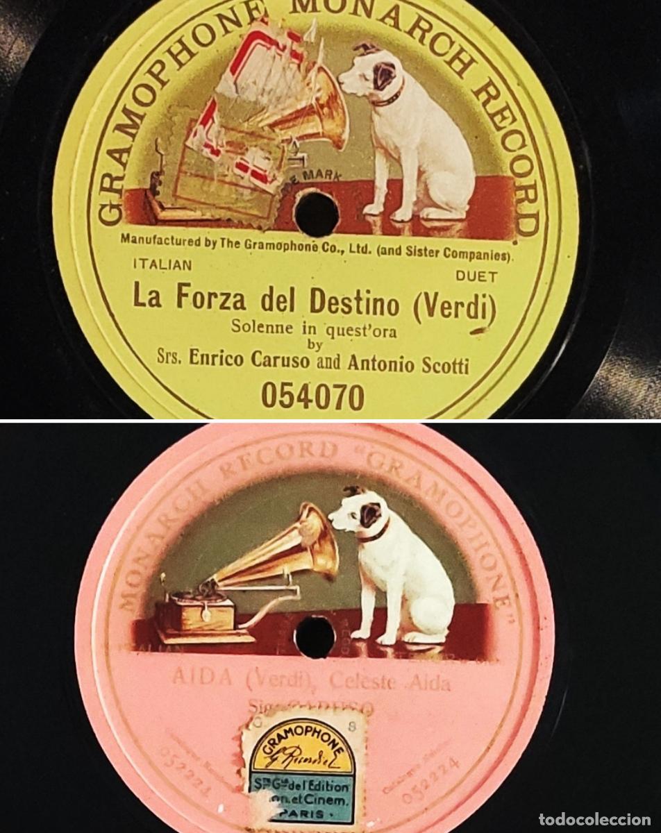 Discos de pizarra: Enrico Caruso Antonio Scotti Verdi Celeste Aida Forza del Destino Gramophone Monarch Lote x 2