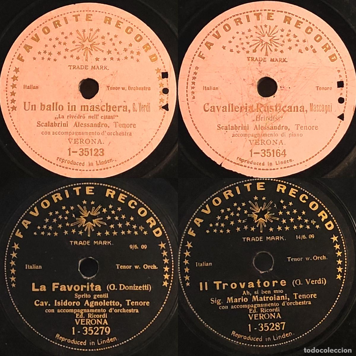 Discos de pizarra: Mario Matroiani Agnoletto Scalabrini Favorite Record Trovatore Cavalleria Rusticana Lote x 2