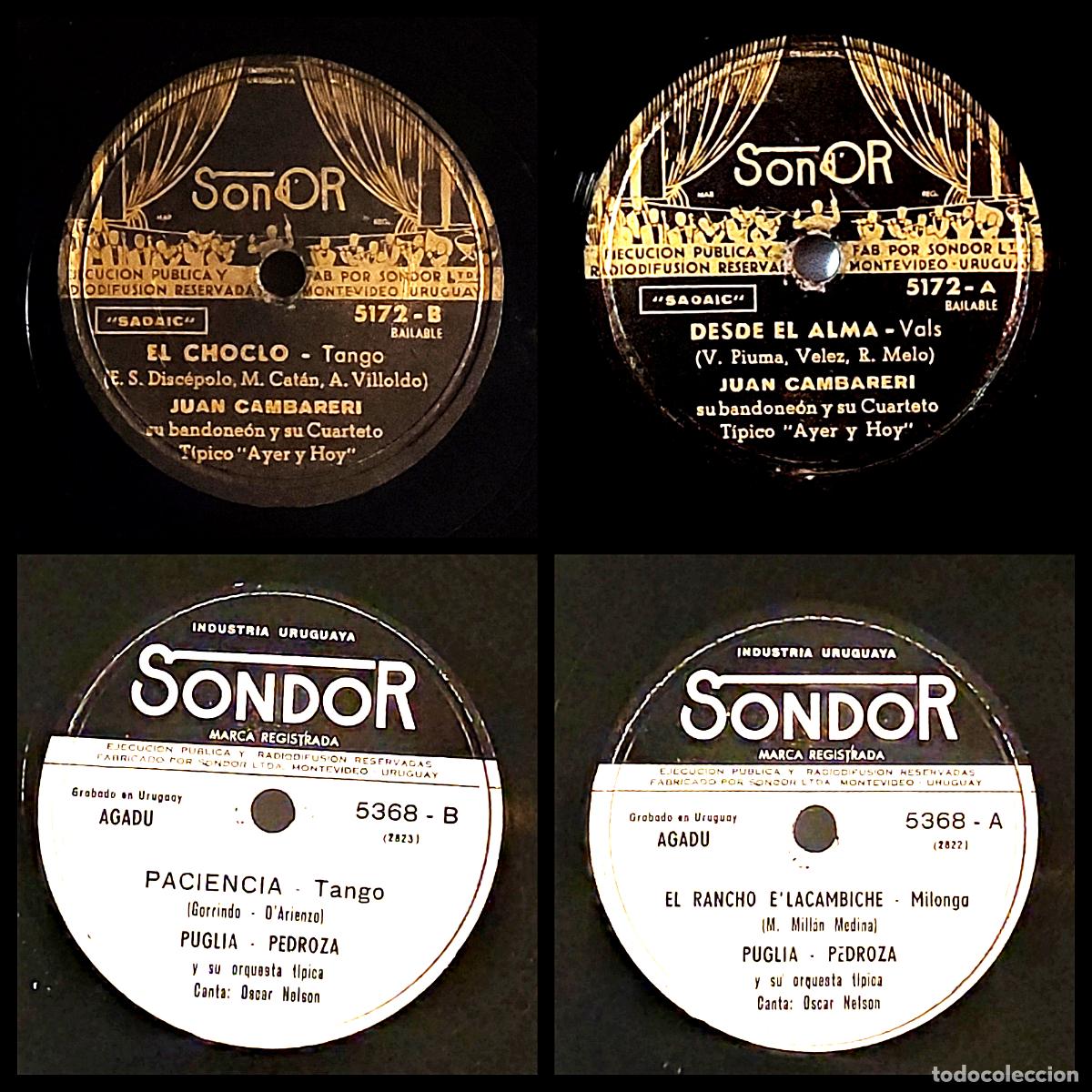 Discos de pizarra: Juan Cambareri Puglia Pedroza El Choclo Desde el Alma Tango Vals 10&rdquo; Sondor Uruguay Lote x 2