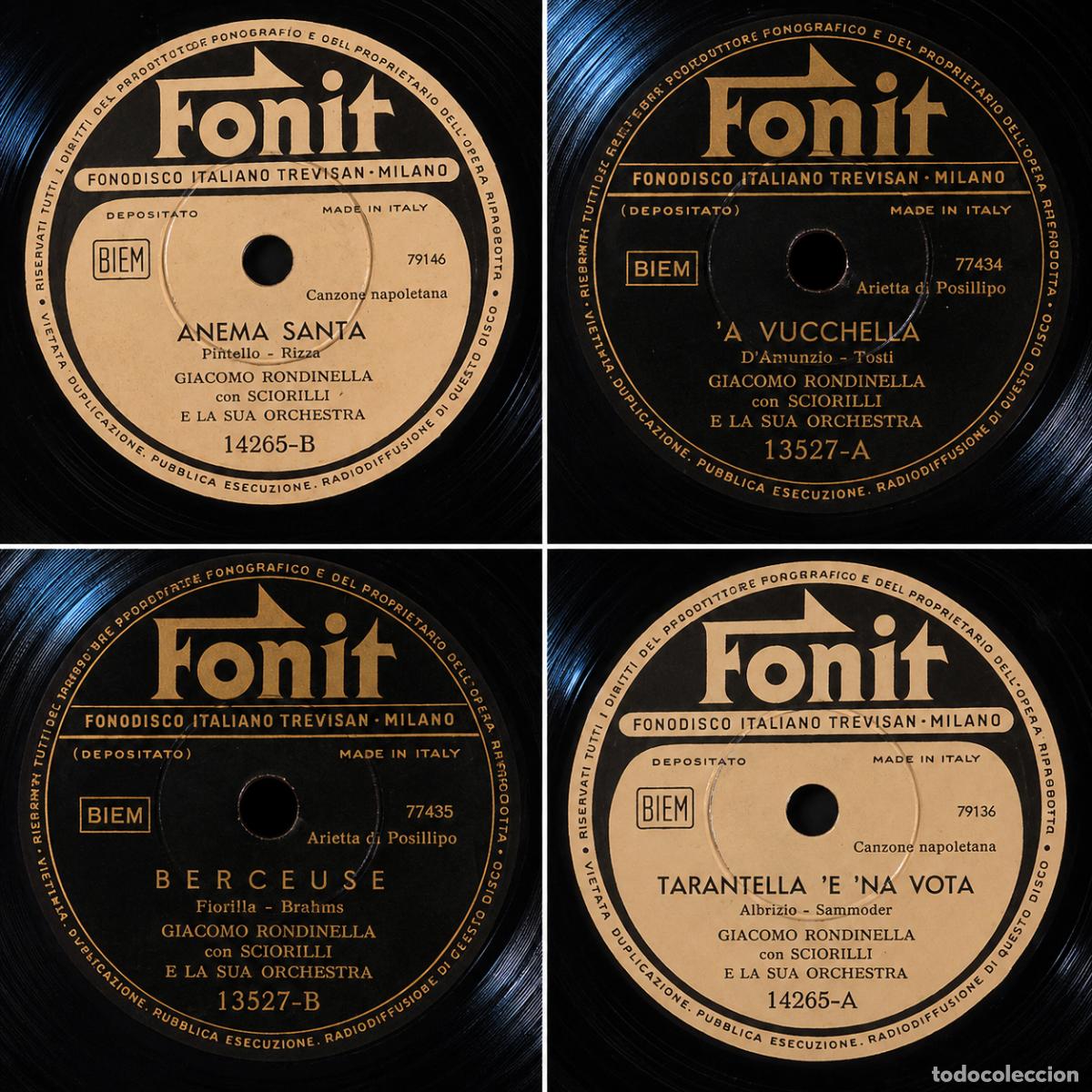 Discos de pizarra: Giacomo Rondinella Canci&oacute;n Napolitana Italia 'A Vucchella Anema Santa Tarantella Lote x 2