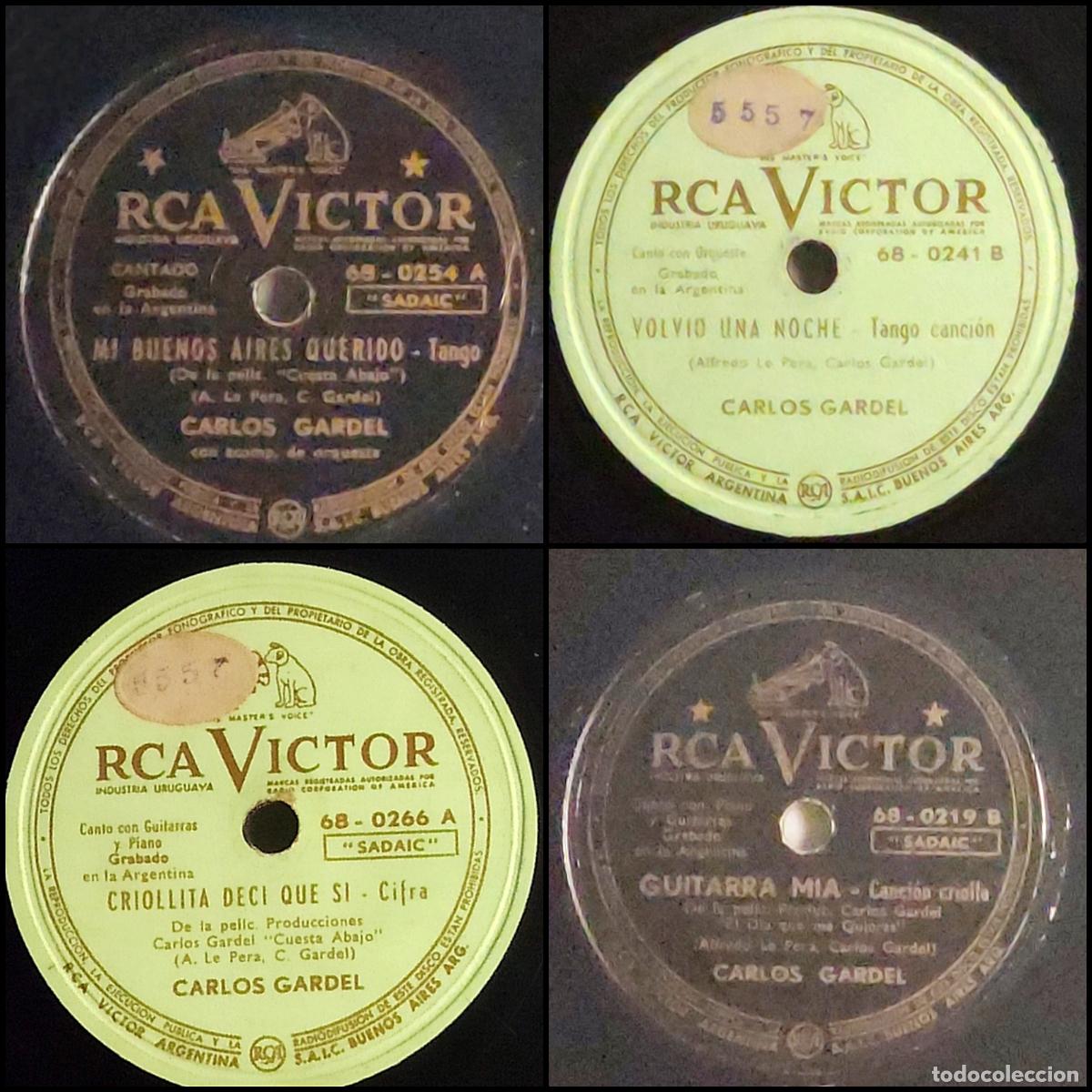 Discos de pizarra: Carlos Gardel Mi Buenos Aires Querido Volvio Una Noche Tango Argentino RCA Pizarra 78 rpm Lote x 4