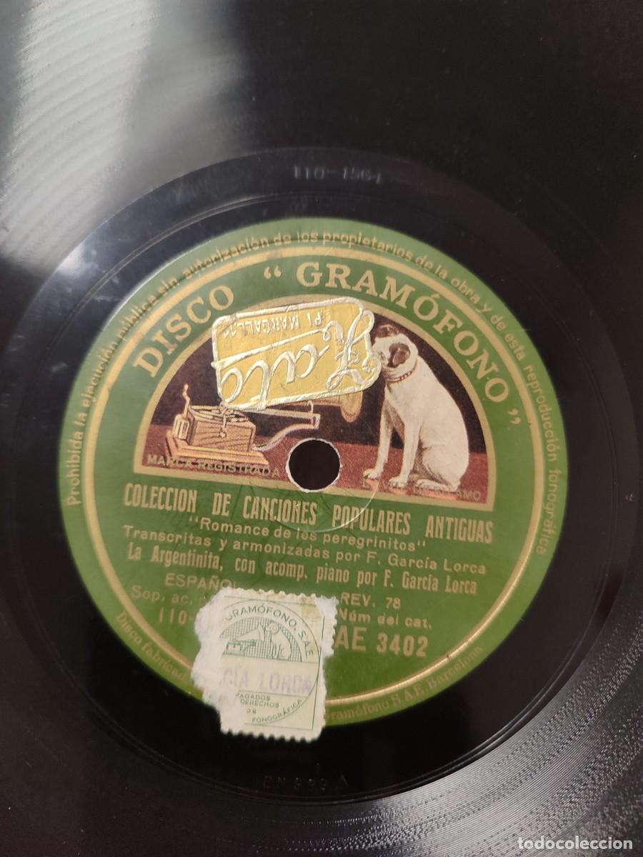 Discos de pizarra: Federico Garc&iacute;a Lorca al piano con La Argenitita. Disco Gram&oacute;fono AE 3402. 78 rpm