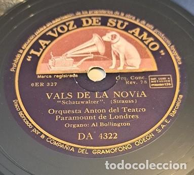 Discos de pizarra: Pizarra 78rpm 10&rdquo;. La voz de su Amo DA 4322. Orquesta Anton - Vals de la novia / Rosas del sur