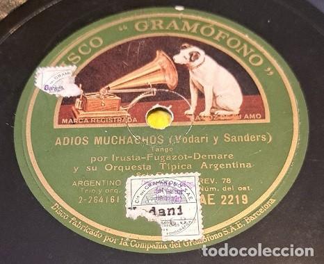 Discos de pizarra: Pizarra 78rpm 10&rdquo;. Disco Gram&oacute;fono AE 2219.TRIO ARGENTINO IRUSTA. Adios muchachos / Charamusca vals