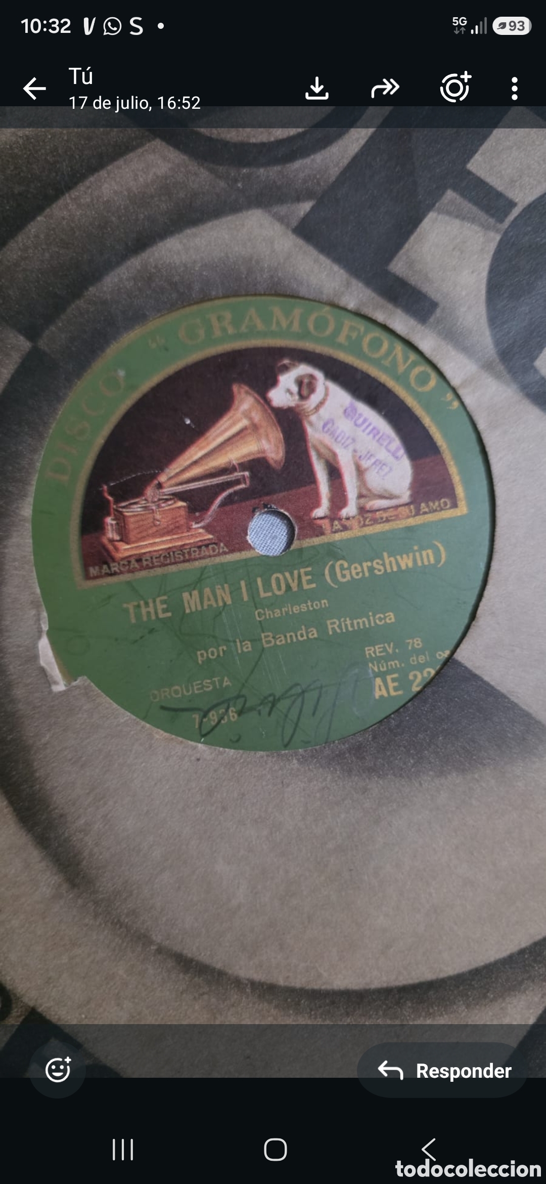 Discos de pizarra: Disco de pizzara the man i love