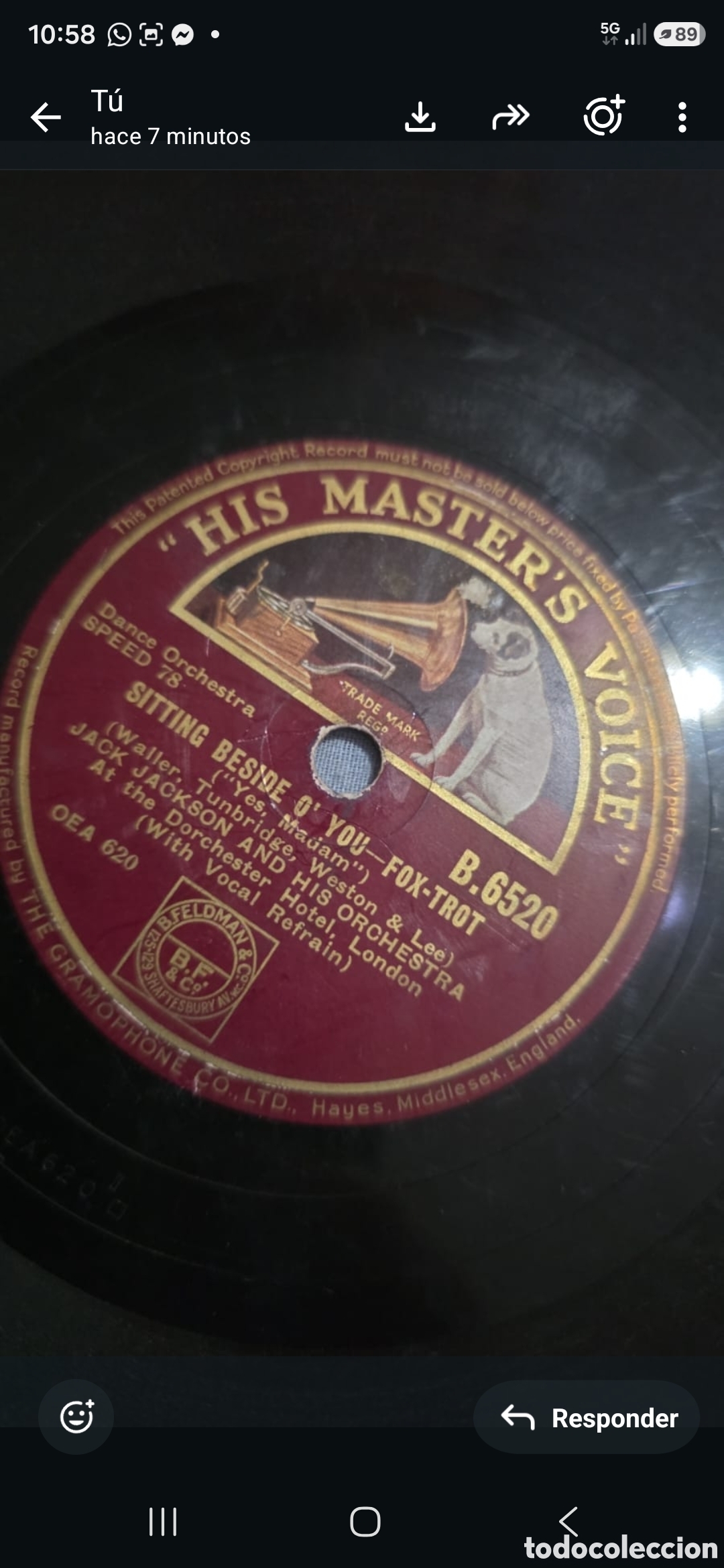 Discos de pizarra: T&iacute;tulo: Disco de Pizarra 78 RPM His Master&rsquo;s Voice - Jack Jackson (A&ntilde;os 30)