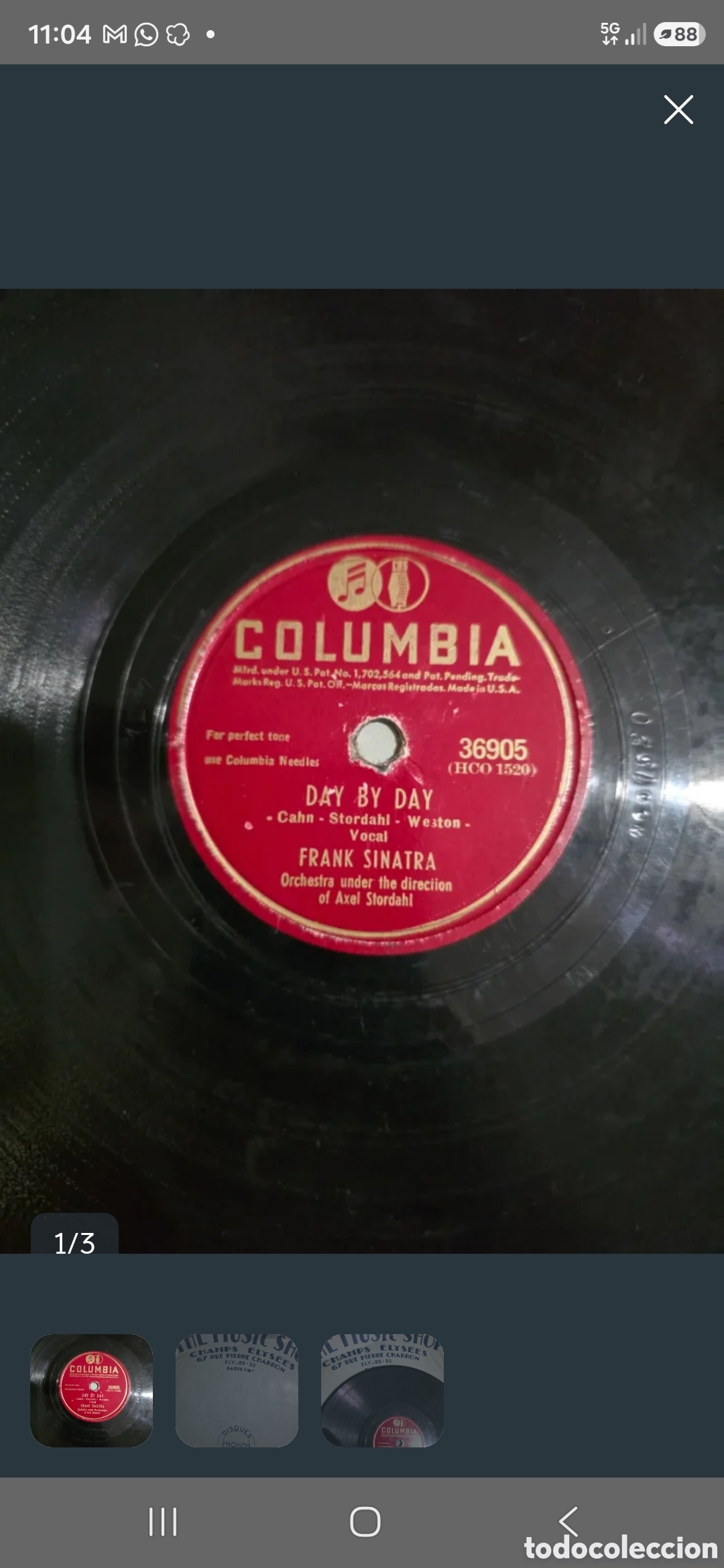 Discos de pizarra: Disco de Pizarra 78 RPM Frank Sinatra (1946) - Columbia + Funda Original Par&iacute;s