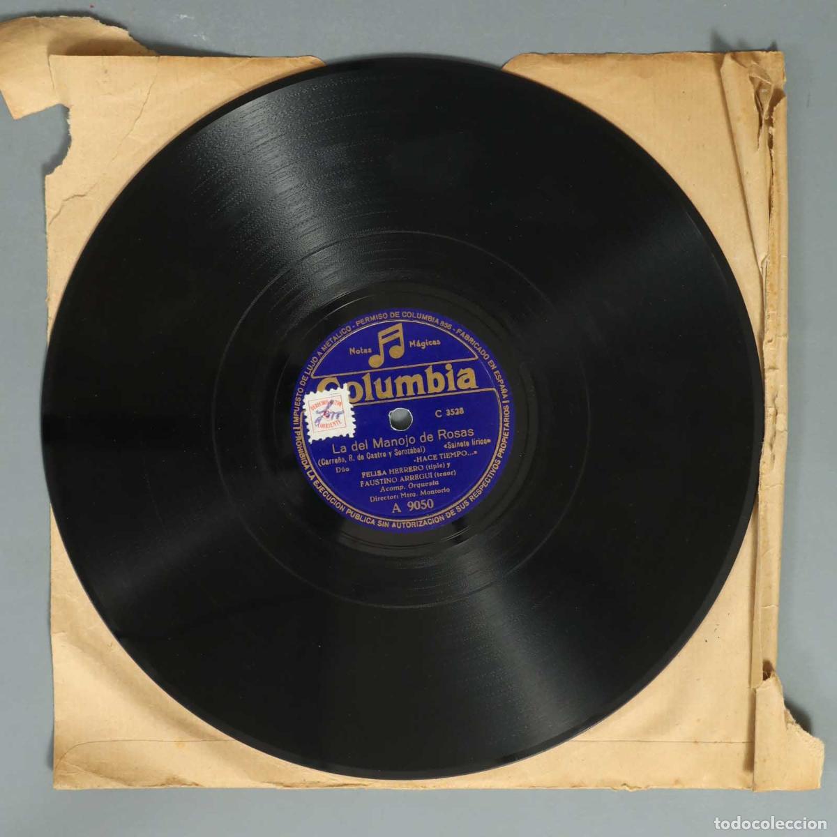 Discos de pizarra: DISCO DE PIZARRA. LA DEL MANOJO DE ROSAS . FELISA HERRERO FAUSTINO ARREGUI
