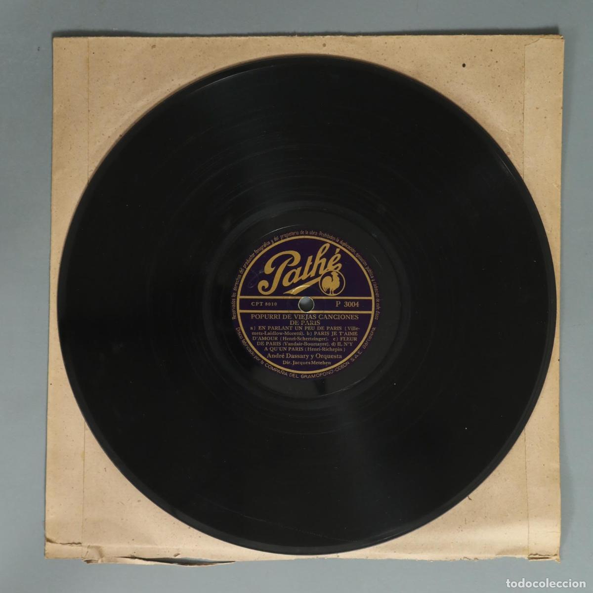 Discos de pizarra: DISCO DE PIZARRA. POPURRI DE VIEJAS CANCIONES DE PARIS. ANDRE DASSARY