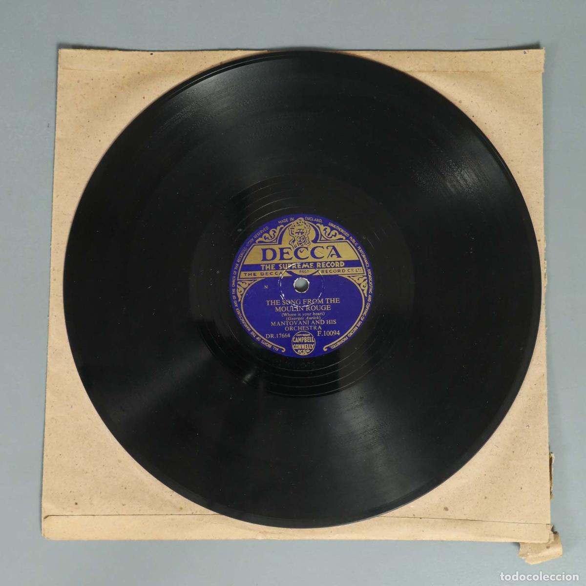 Shellac Records: DISCO DE PIZARRA. THE SONG FROM THE MOULIN ROUGE. VOLA COLOMBA. MANTOVANI