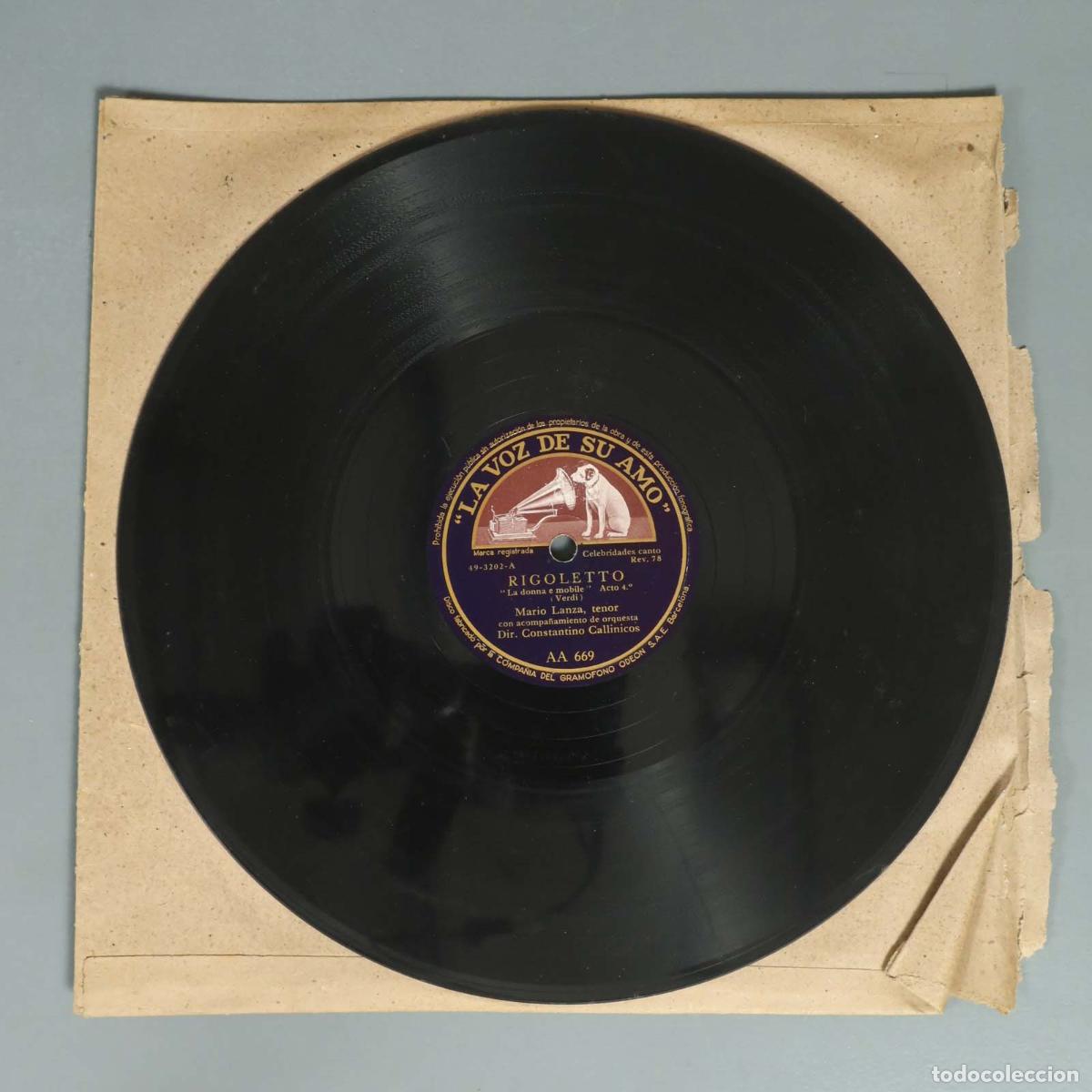Shellac Records: DISCO DE PIZARRA. RIGOLETTO ACTO 4. TOSCA ACTO 1. MARIO LANZA. CALLINICOS