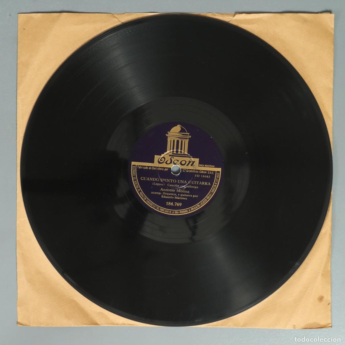Schellackplatten: DISCO DE PIZARRA. CUANDO SIENTO UNA GUITARRA. EL MACETERO. ANTONIO MOLINA. EDUARDO MARTINEZ