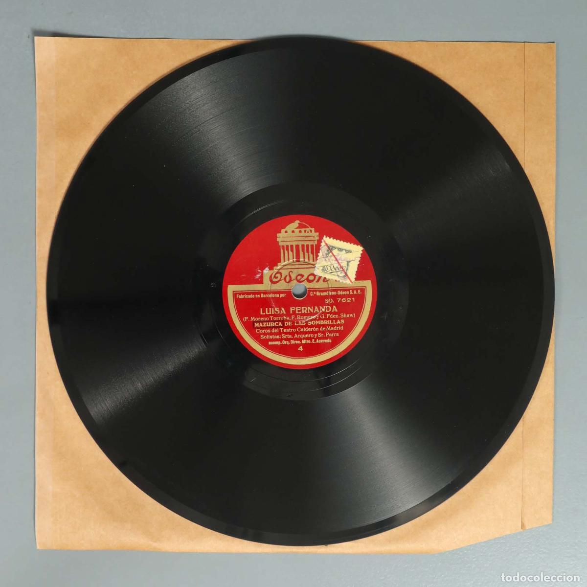 Schellackplatten: DISCO DE PIZARRA. LUISA FERNANDA. MAZURCA DE LAS SOMBRILLAS. SRTA ARQUERO SR PARRA