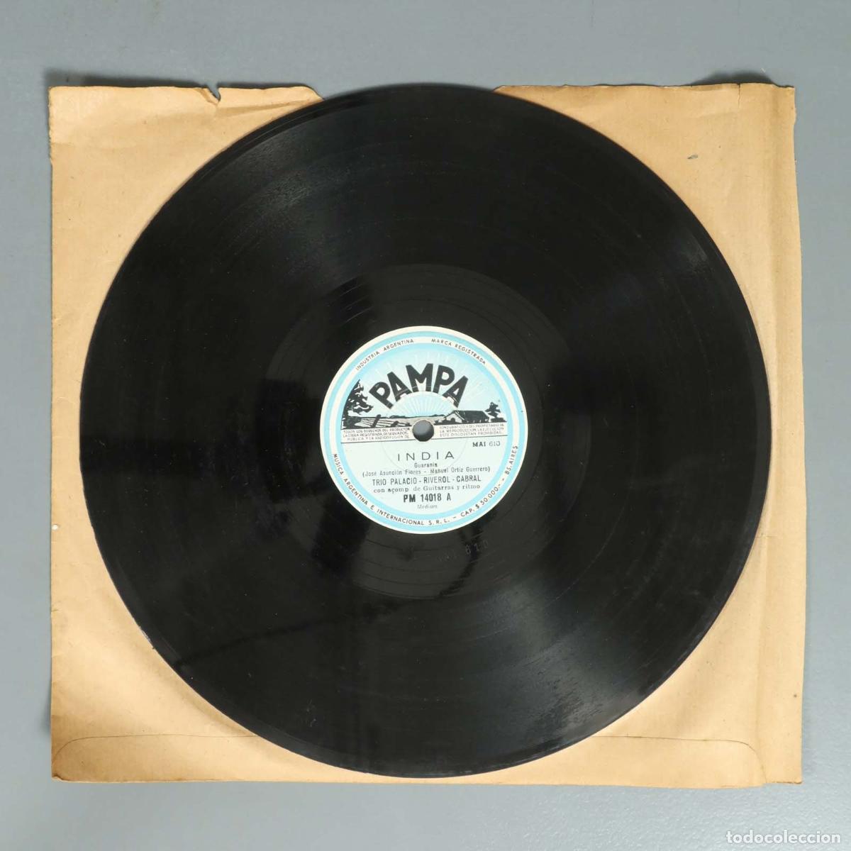 Schellackplatten: DISCO DE PIZARRA. INDIA GUARANIS. TRIO PALACIO RIVEROL CABRAL. CONTIGO
