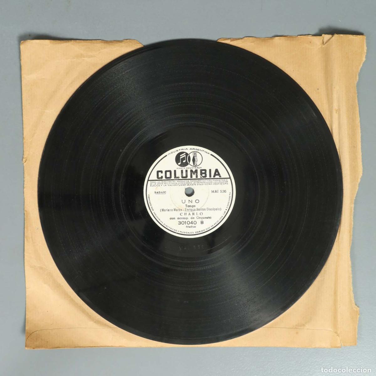 Schellackplatten: DISCO DE PIZARRA. UNO TANGO MARIANO MORES. CHARLO. UNA LAGRIMA TUYA HOMERO MANZI