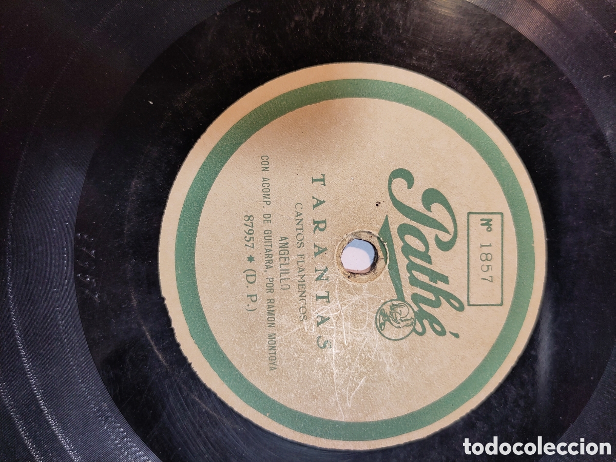 Discos de pizarra: Disco flamenco Pathe 1857 Tarantas Angelillo Soleares con acompa&ntilde;amiento de Ram&oacute;n Montoya