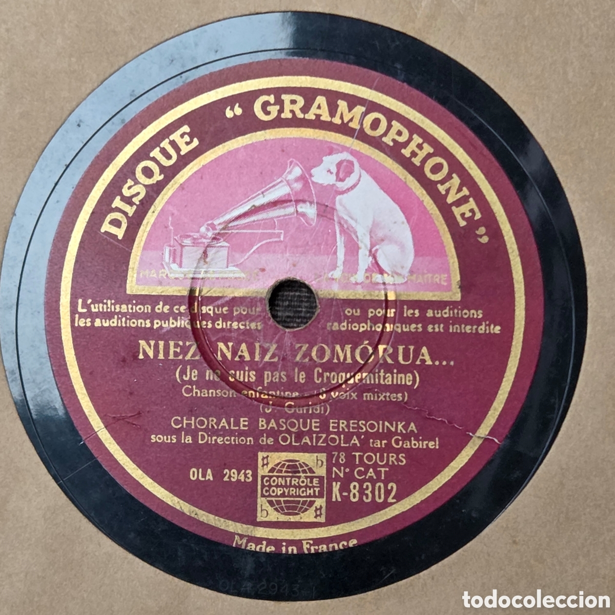 Discos de pizarra: NIEZ NAIZ ZOM&Oacute;RUA, Eresoinka Coro Vasco, Gabriel Olaizola,