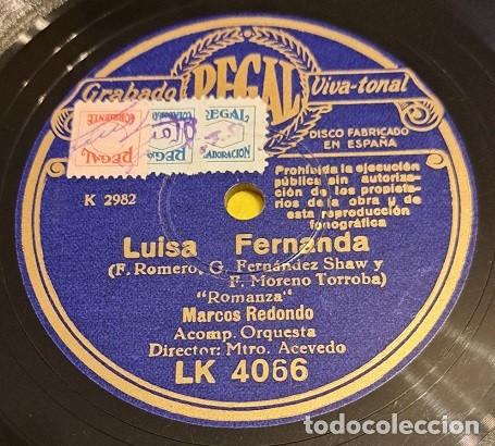 Discos de pizarra: Pizarra 78rpm 10&rdquo;. Regal LK 4066. S. Perez Carpio y Marcos Redoondo. Luisa Fernanda - Romanza / Duo
