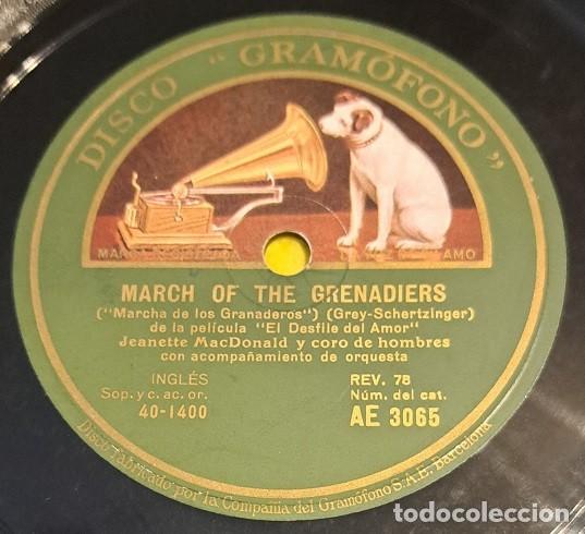 Discos para gramofone: Pizarra 78rpm 10&rdquo;. Disco Gram&oacute;fono AE 3065. Jeanette MacDonald -Marcha de los granaderos/Dream Lover