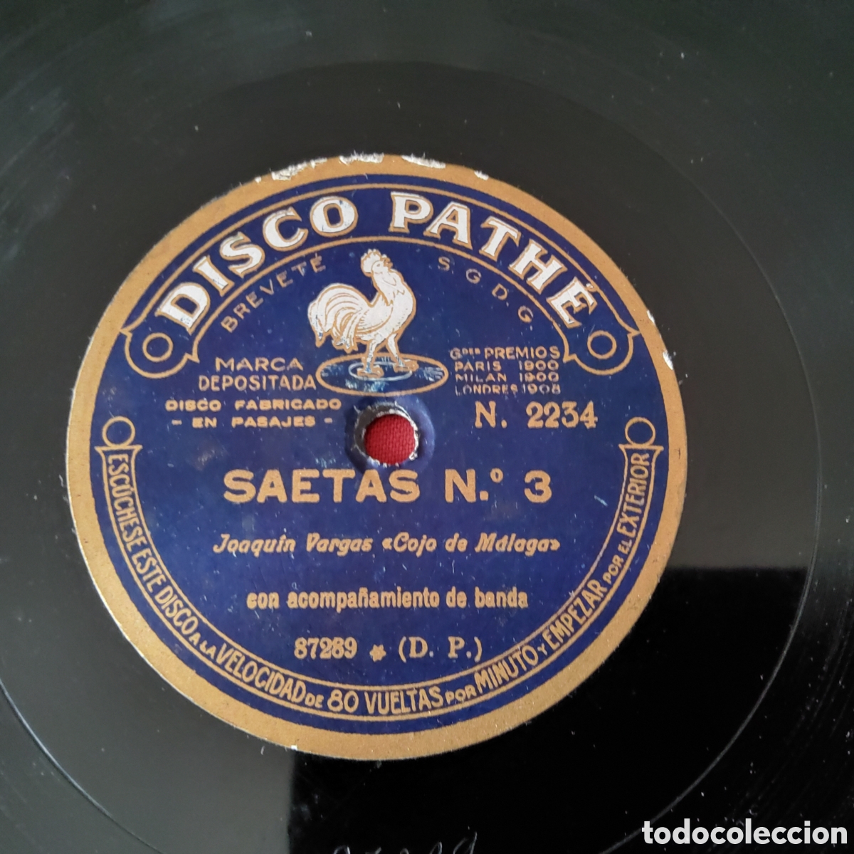 Discos de pizarra: DISCO PATH&Eacute;, SAETAS N&deg; 3 y 4 POR JOAQUIN VARGAS, COJO DE MALAGA