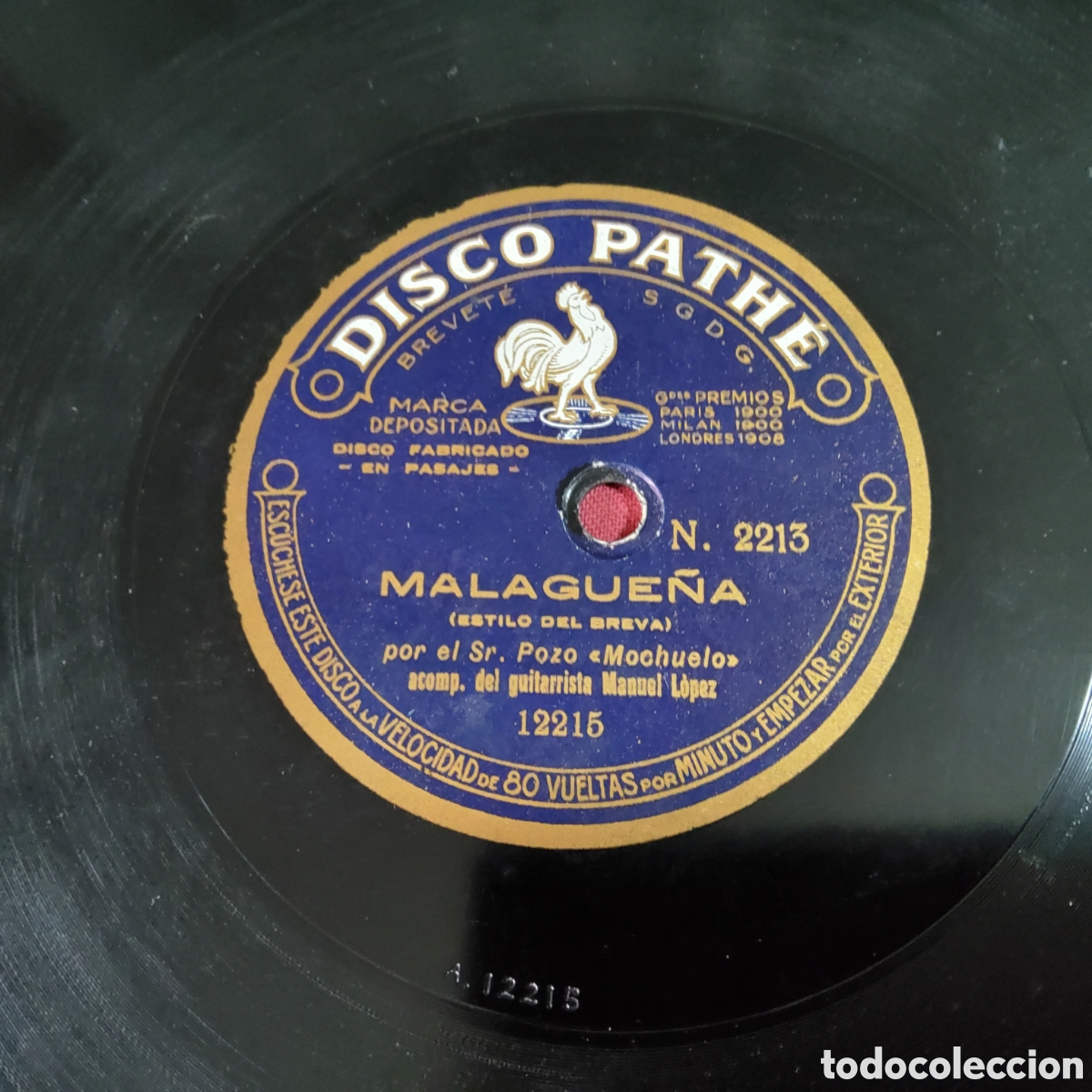 Discos de pizarra: DISCO PATH&Eacute;, MALAGE&Ntilde;A Y MALAGUE&Ntilde;A, POR EL SR. POZO, MOCHUELO