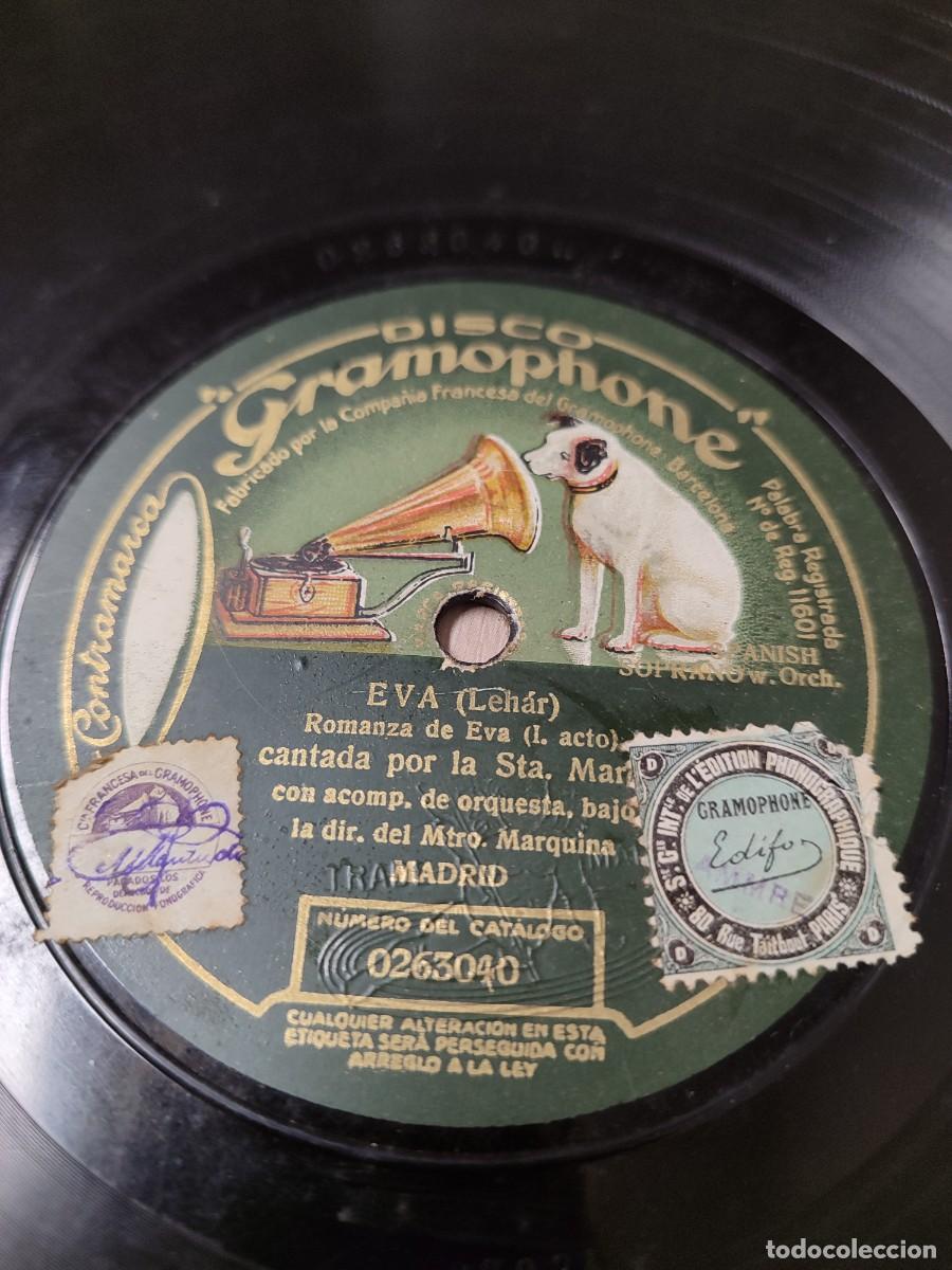 Discos de pizarra: Eva (Lehar) srta. Marco/ El pretendiente (Vives) por Vercher. Zarzuela 78 rpm. Disco 30 cm. di&aacute;metro